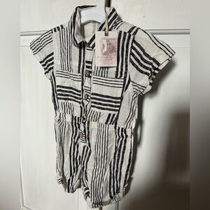 Striped Black and White Button-Up Romper